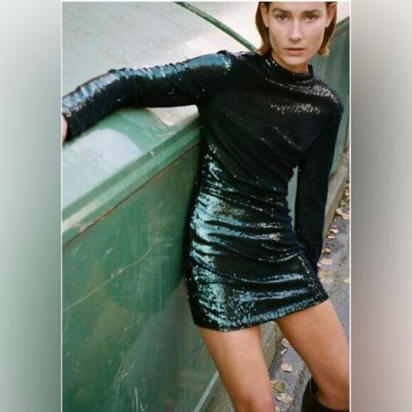 Nwt - Zara, Women’s Sequin Mini Dress - Green. Size: M. - Picture 15 of 15